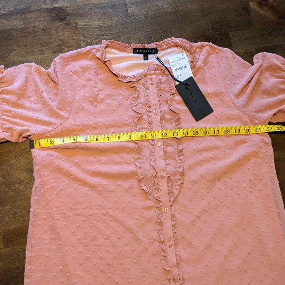 NWT Gibsonlook Short Sleeve Swiss Dot Full Placket Blouse, Mauve, Large - Picture 6 of 12